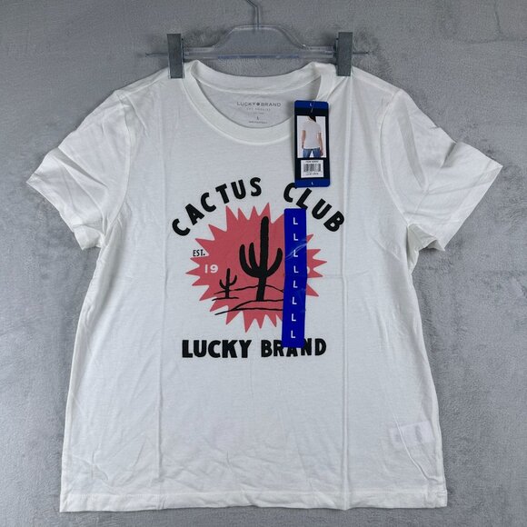 Lucky Brand Graphic T Shirt Top Crew Neck Cactus Club Womens White Size Large - Picture 4 of 11